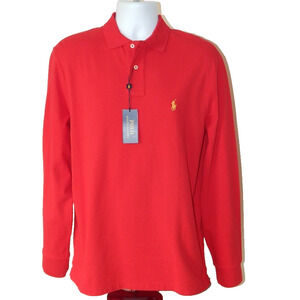 NWT RALPH LAUREN Pique Cotton Long Sleeve Red Polo Shirt Signature Pony Logo LRG